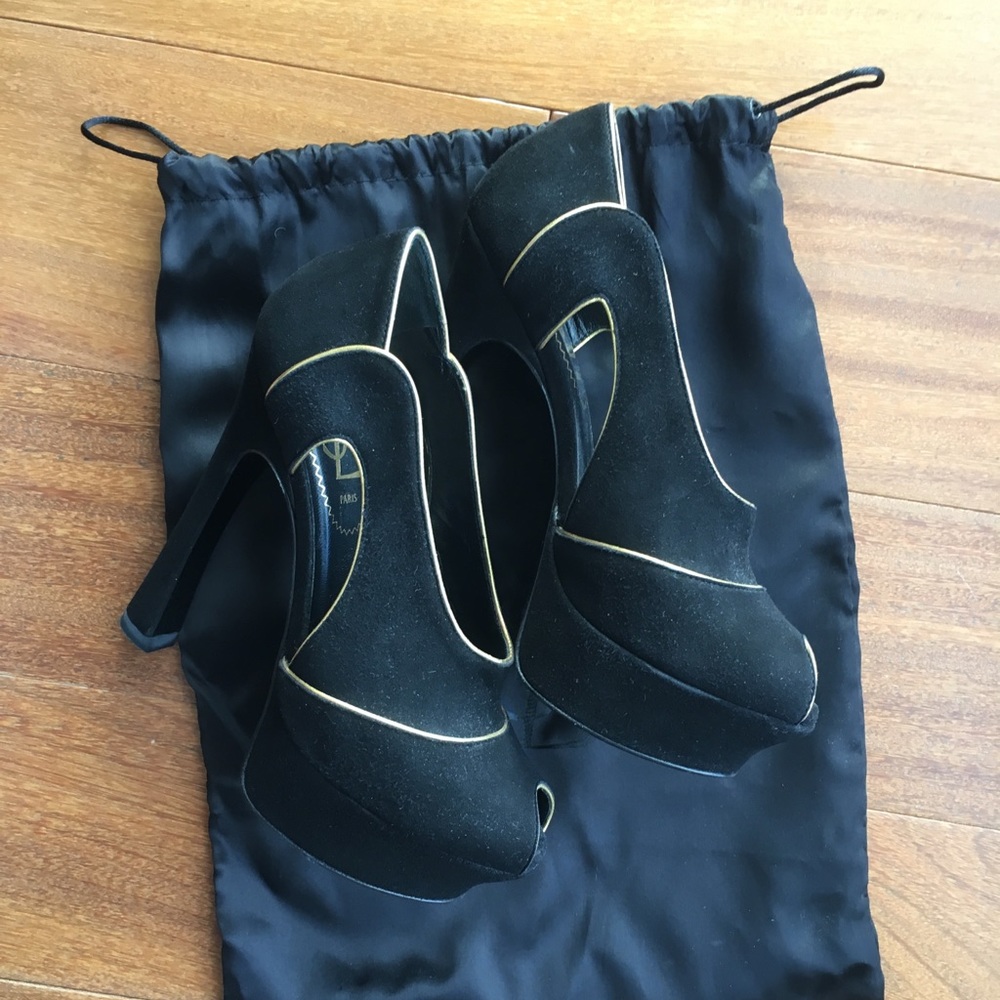 YSL Palais Suede Cutout Peep-toe Platform Heel